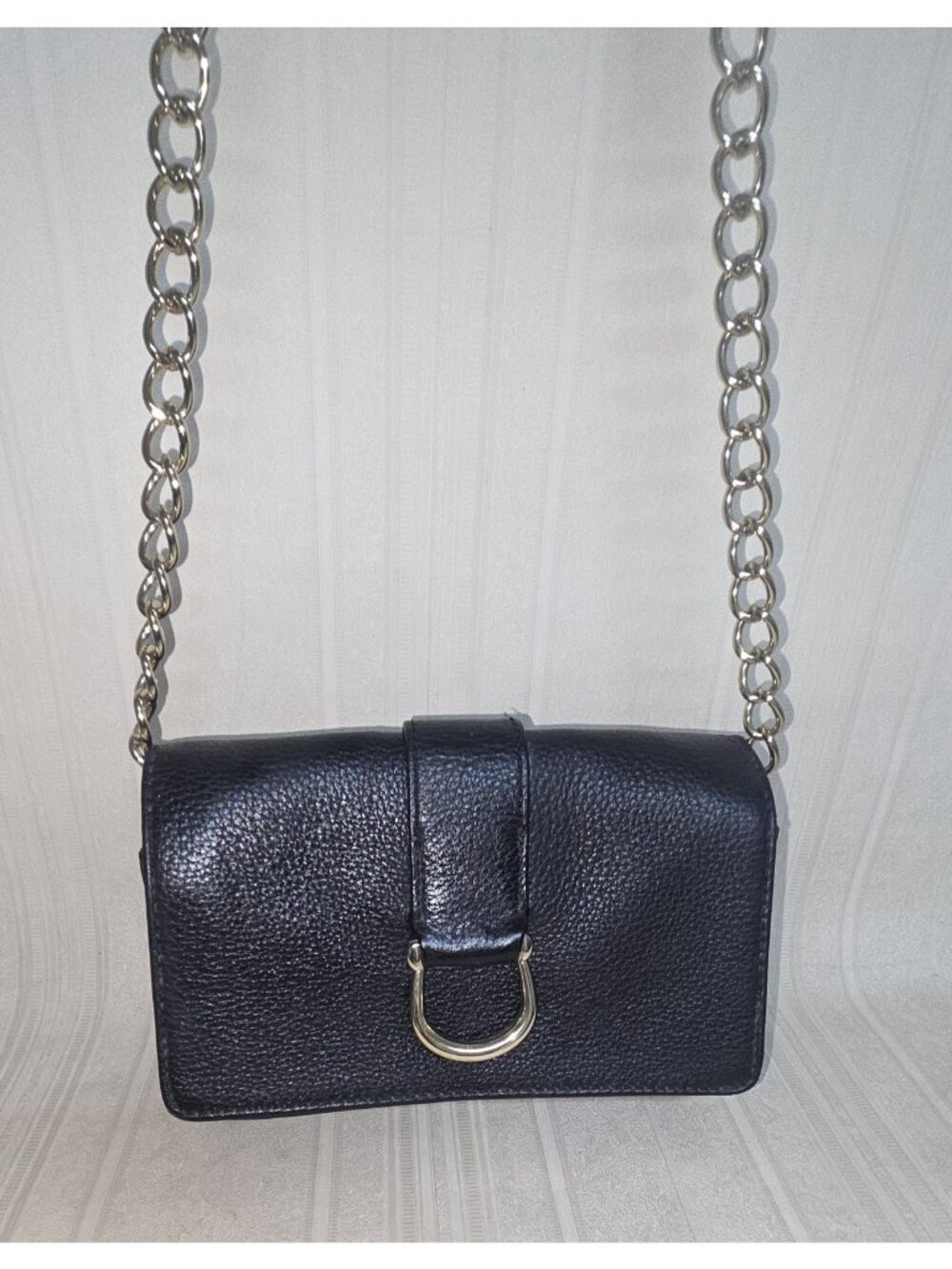 Talbots Black Pebbled Leather Gold Chain Crossbody Bag